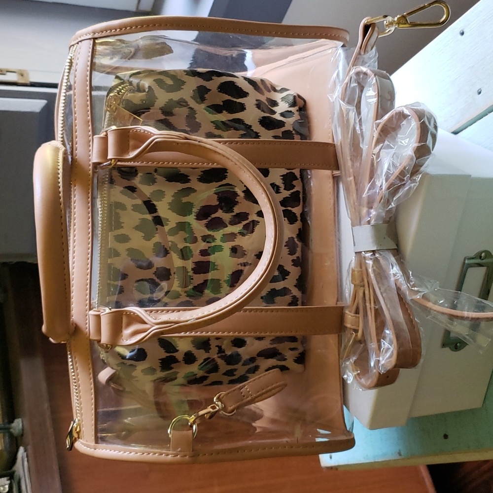 Hologram leopard Satchel Bag Set with shoulder strap